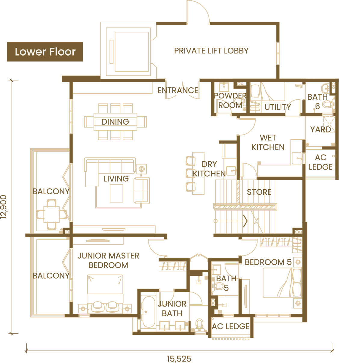 Type F (Duplex) · 5 Bedroom floor plan